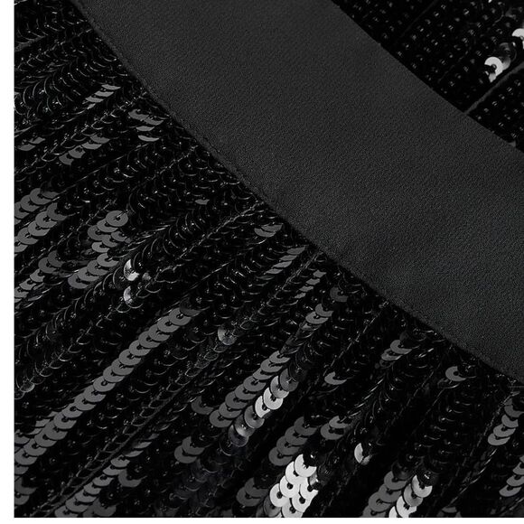 New with tags Express Black Sequined/Pleated High Waisted Midi Skirt Size XS. - Picture 4 of 11